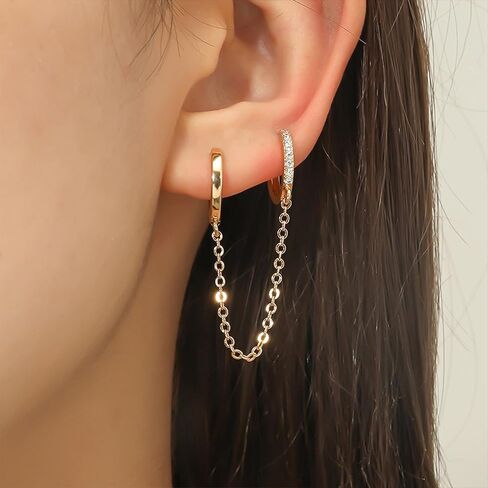 Earrings Stacks for Women Small Hoop Earrings with Gold Layered Helix Chain Secure Locking Backs for Cartilage Double Piercings Wedding Prom Dress Jewelry Accessories Christmas Gifts in Saudi Arabia