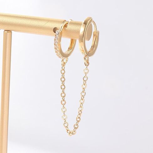Earrings Stacks for Women Small Hoop Earrings with Gold Layered Helix Chain Secure Locking Backs for Cartilage Double Piercings Wedding Prom Dress Jewelry Accessories Christmas Gifts in Saudi Arabia