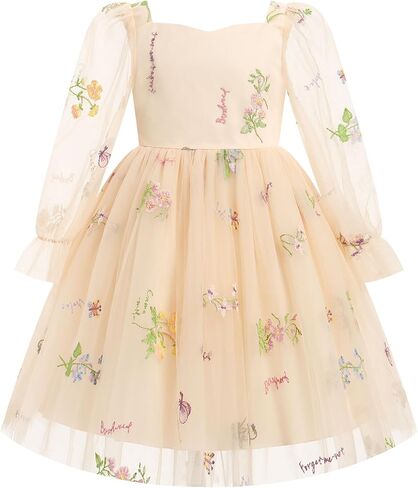 IMEKIS Kids Girls Pink Heart Tulle Dress Mesh Long Sleeve Pageant Formal Tea Party Dresses 3-10T in Saudi Arabia