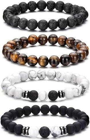 Joyandcelet Tiger Eye Beads Bracelet for Men Women, Natural Stone Bracelets for Men with 8mm Tiger Eye, Matte Agate, Lava Rock, Men's Link Bracelets Gifts for Birthday, Anniversary, Christmas in Kuwait