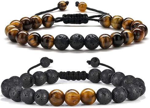 Joyandcelet Tiger Eye Beads Bracelet for Men Women, Natural Stone Bracelets for Men with 8mm Tiger Eye, Matte Agate, Lava Rock, Men's Link Bracelets Gifts for Birthday, Anniversary, Christmas in Saudi Arabia