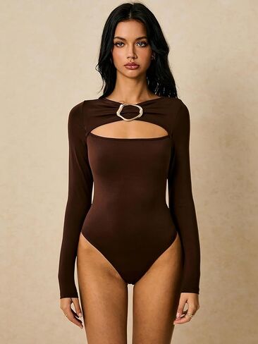 Womens Solid Color Bodysuit Spring Autumn Tight Comfy Jumpsuit Sexy Long Sleeve Tops in Saudi Arabia