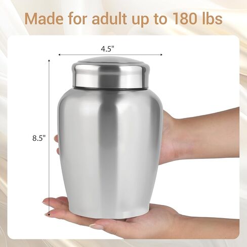 Large Stainless Steel Silver Urn for Ashes Up t0 180 lbs Adult Male & Female, Decorative Cremation Urn for Human Ashes in Saudi Arabia