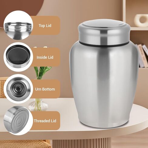 Large Stainless Steel Silver Urn for Ashes Up t0 180 lbs Adult Male & Female, Decorative Cremation Urn for Human Ashes in Saudi Arabia