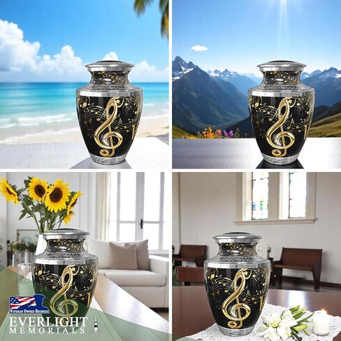 Symphony of Life – Black Cremation Urn for Adult Ashes – Memorial Tribute for Musicians and Music Lovers – Burial or Display for Human Ashes, Male or Female (Large) in Saudi Arabia