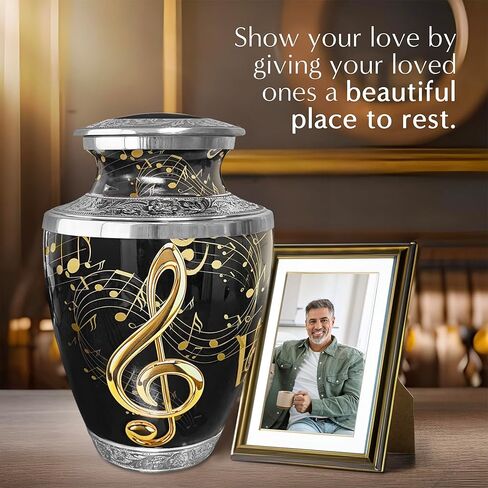 Symphony of Life – Black Cremation Urn for Adult Ashes – Memorial Tribute for Musicians and Music Lovers – Burial or Display for Human Ashes, Male or Female (Large) in Saudi Arabia