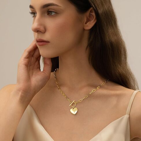 Heart Necklaces for Women, 14K Gold Plated Heart Pendant Necklaces for Women Trendy Heart Locket Chunky Gold Necklace Dainty Gold Chain Necklace Jewelry Christmas Birthday Gifts for Women Teen Girls in Saudi Arabia