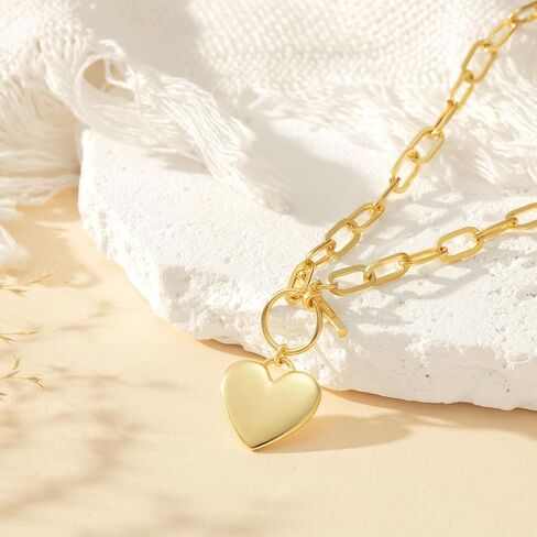 Heart Necklaces for Women, 14K Gold Plated Heart Pendant Necklaces for Women Trendy Heart Locket Chunky Gold Necklace Dainty Gold Chain Necklace Jewelry Christmas Birthday Gifts for Women Teen Girls in Saudi Arabia