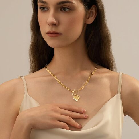 Heart Necklaces for Women, 14K Gold Plated Heart Pendant Necklaces for Women Trendy Heart Locket Chunky Gold Necklace Dainty Gold Chain Necklace Jewelry Christmas Birthday Gifts for Women Teen Girls in Saudi Arabia