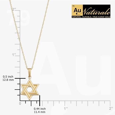 Au Naturale 14k Yellow Gold Star of David Pendant Rope Chain Necklace (18 inch) in Saudi Arabia