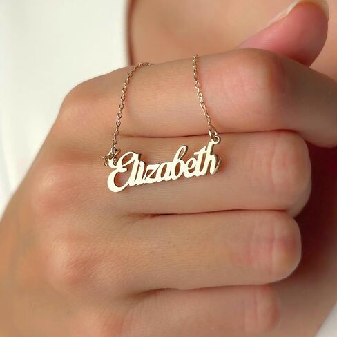 14k Solid Gold Name Necklace Personalized, Custom Script Nameplate Necklace, Dainty Custom Name Necklace For Women, Nameplate Customized Pendant, Gift for Her, 14K Solid Gold and Gold Plated Options in Kuwait