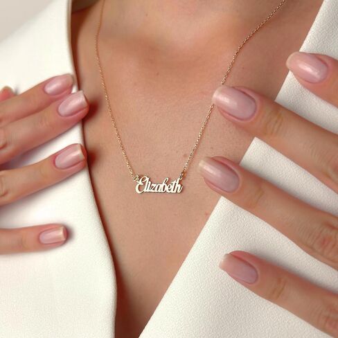 14k Solid Gold Name Necklace Personalized, Custom Script Nameplate Necklace, Dainty Custom Name Necklace For Women, Nameplate Customized Pendant, Gift for Her, 14K Solid Gold and Gold Plated Options in Kuwait