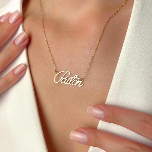 14k Solid Gold Name Necklace Personalized, Custom Script Nameplate Necklace, Dainty Custom Name Necklace For Women, Nameplate Customized Pendant, Gift for Her, 14K Solid Gold and Gold Plated Options in Kuwait