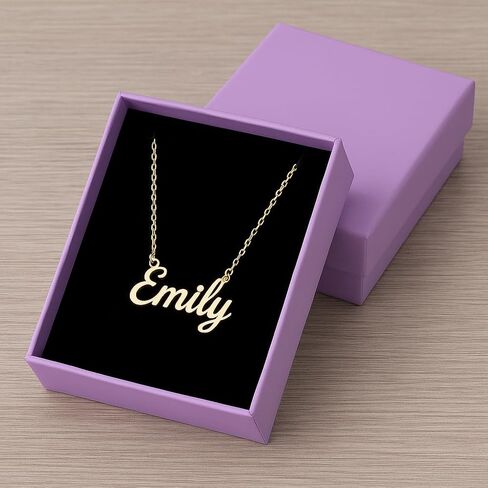 14k Solid Gold Name Necklace Personalized, Custom Script Nameplate Necklace, Dainty Custom Name Necklace For Women, Nameplate Customized Pendant, Gift for Her, 14K Solid Gold and Gold Plated Options in Kuwait