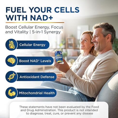 مكمل NAD+ مع 500 ملغ من NR، ريسفيراترول، CoQ10، PQQ- تركيبة NAD 5 في 1 | بديل مكمل NMN | NAD Resveratrol يدعم الطاقة الخلوية والشيخوخة الصحية، صنع في الولايات المتحدة الأمريكية - 60 كبسولة in Saudi Arabia