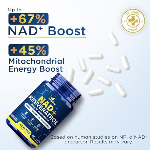 مكمل NAD+ مع 500 ملغ من NR، ريسفيراترول، CoQ10، PQQ- تركيبة NAD 5 في 1 | بديل مكمل NMN | NAD Resveratrol يدعم الطاقة الخلوية والشيخوخة الصحية، صنع في الولايات المتحدة الأمريكية - 60 كبسولة in Saudi Arabia