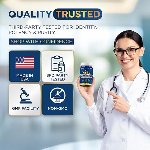 مكمل NAD+ مع 500 ملغ من NR، ريسفيراترول، CoQ10، PQQ- تركيبة NAD 5 في 1 | بديل مكمل NMN | NAD Resveratrol يدعم الطاقة الخلوية والشيخوخة الصحية، صنع في الولايات المتحدة الأمريكية - 60 كبسولة in Saudi Arabia