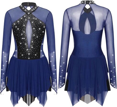 Figure Skating Dress Metallic Gymnastic Leotards Dress Rhythmic Gymnastics Figure Skating Jumpsuit Ballet Leotard in Saudi Arabia