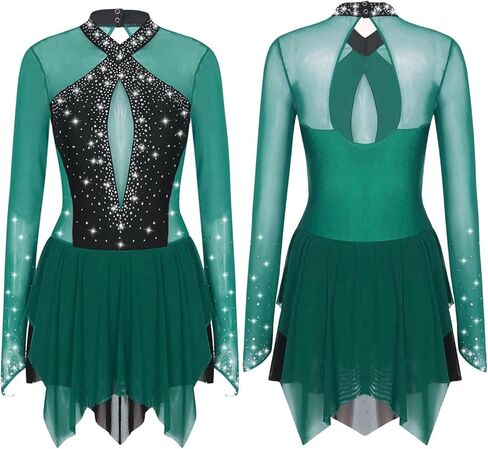 Figure Skating Dress Metallic Gymnastic Leotards Dress Rhythmic Gymnastics Figure Skating Jumpsuit Ballet Leotard in Saudi Arabia