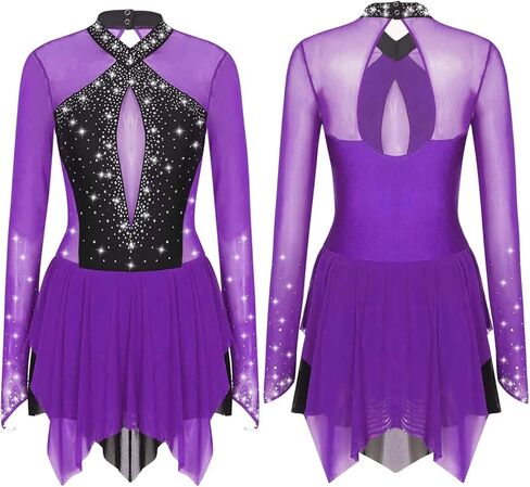 Figure Skating Dress Metallic Gymnastic Leotards Dress Rhythmic Gymnastics Figure Skating Jumpsuit Ballet Leotard in Saudi Arabia