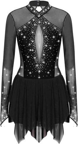 Figure Skating Dress Metallic Gymnastic Leotards Dress Rhythmic Gymnastics Figure Skating Jumpsuit Ballet Leotard in Saudi Arabia