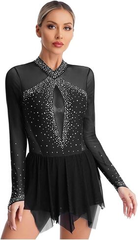 Figure Skating Dress Metallic Gymnastic Leotards Dress Rhythmic Gymnastics Figure Skating Jumpsuit Ballet Leotard in Saudi Arabia