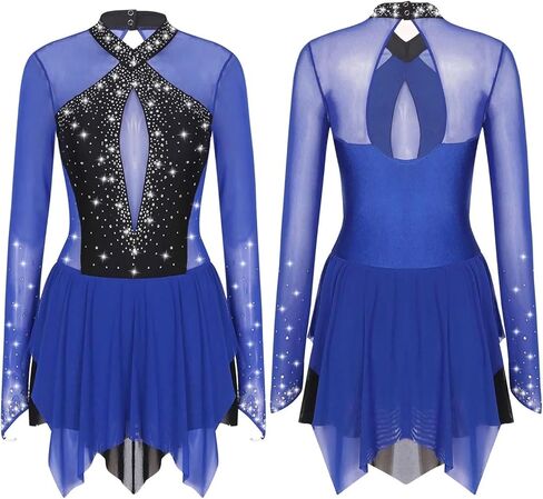 Figure Skating Dress Metallic Gymnastic Leotards Dress Rhythmic Gymnastics Figure Skating Jumpsuit Ballet Leotard in Saudi Arabia