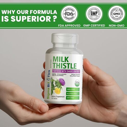 Milk Thistle Extract 9105mg – Fortified with Dandelion Root, Turmeric, Black Pepper, NAC, Choline & Taurine – 80% Standardized Silymarin for Liver Support – GMO-Free, Gluten-Free, Soy-Free 120 Tablets in Saudi Arabia