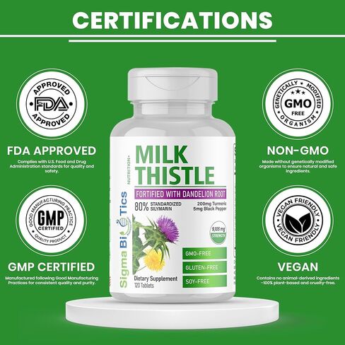 Milk Thistle Extract 9105mg – Fortified with Dandelion Root, Turmeric, Black Pepper, NAC, Choline & Taurine – 80% Standardized Silymarin for Liver Support – GMO-Free, Gluten-Free, Soy-Free 120 Tablets in Saudi Arabia