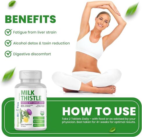 Milk Thistle Extract 9105mg – Fortified with Dandelion Root, Turmeric, Black Pepper, NAC, Choline & Taurine – 80% Standardized Silymarin for Liver Support – GMO-Free, Gluten-Free, Soy-Free 120 Tablets in Saudi Arabia
