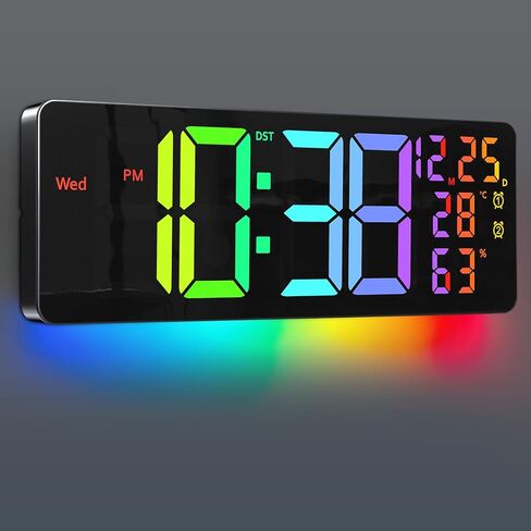 17.2" Large Digital Wall Mount Clock, Count Down Timer, Alarm, Big LED, 11 RGB Color, Temperature for Living Room Classroom Desk, Xmas, Birthday Gift for Senior Mom Dad (Rectangle) in Saudi Arabia