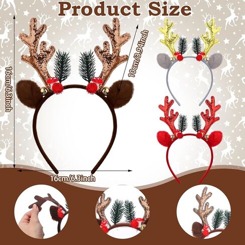 12 Pcs Christmas Headbands Glitter Elk Antlers Hair Bands Cute Xmas Deer Headbands with Berry Bell Holiday Party Gift Xmas Reindeer Costume for Women Costume Accessory in Saudi Arabia