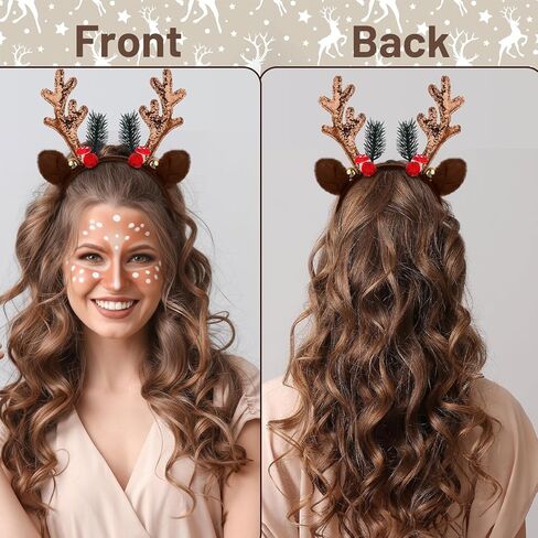 12 Pcs Christmas Headbands Glitter Elk Antlers Hair Bands Cute Xmas Deer Headbands with Berry Bell Holiday Party Gift Xmas Reindeer Costume for Women Costume Accessory in Saudi Arabia