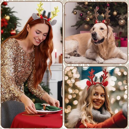 12 Pcs Christmas Headbands Glitter Elk Antlers Hair Bands Cute Xmas Deer Headbands with Berry Bell Holiday Party Gift Xmas Reindeer Costume for Women Costume Accessory in Saudi Arabia