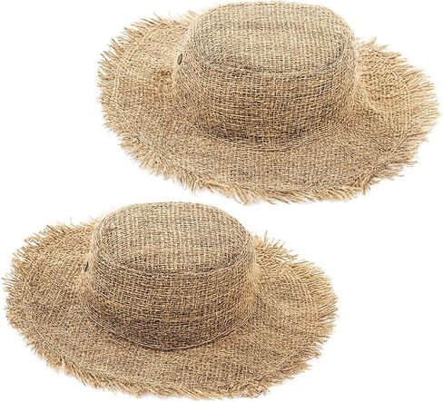 Hemp Straw Farmer Sun Hat Wide Brim Scarecrow Hat with Frayed Edges for Men Women Hippie Summer Travel Outdoor in Saudi Arabia