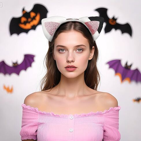 Cat Ears Headband Glitter Hair Band Cute Animal Hair Accessories for Women Girls Halloween Party Headwear in Saudi Arabia