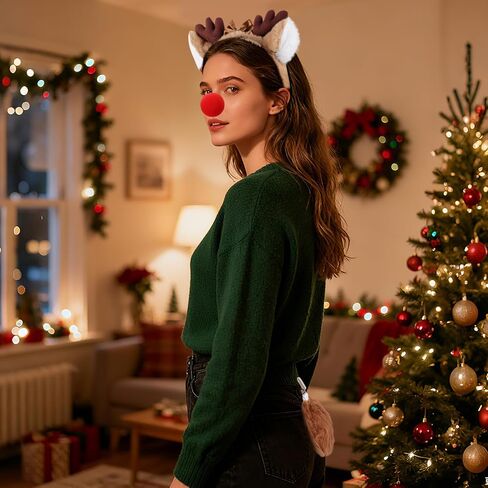 Christmas Reindeer Headband with Red Nose Deer Ears Headband for Women Christmas Accessories Cosplay in Saudi Arabia