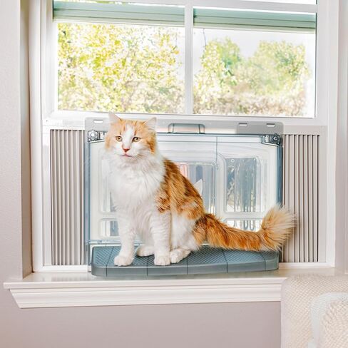 VistaGato Window Cat Perch Catio، للاستمتاع بأمان بالروائح والأصوات التي يتوقون إليها في الهواء الطلق، والاسترخاء وحمامات الشمس، ومناظر بانورامية، للنوافذ المتحركة الرأسية 26 بوصة - 36 بوصة in Kuwait