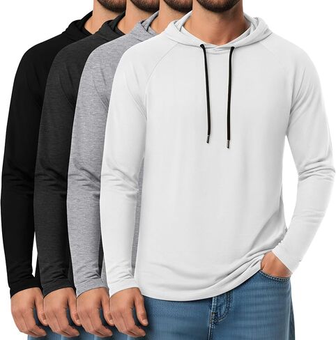 4 قطع من سويت شيرت رجالي بقلنسوة كبير وطويل بأكمام طويلة، بلوفر كاجوال برباط للتمرين، قميص رياضي in Kuwait