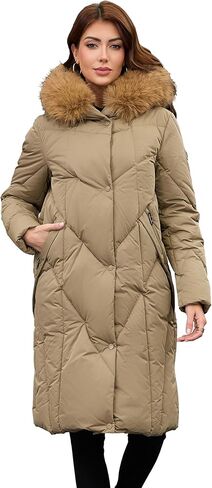 معطف منتفخ طويل للنساء من PAPILLON D'OR WEAR YOUR WINGS - سترة شتوية مبطنة ماسية قابلة للفصل بياقة من الفرو الصناعي in Saudi Arabia