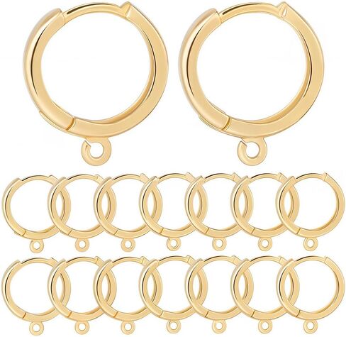 SUNNYCLUE 20pcs Real 18k Gold Plated Huggie Hoop Findings Huggie Hoop Earring Findings Brass Round French Earring Wires Hoops with Loops Bulk for Jewelry Making Women Adults Supplies Findings Crafts in Saudi Arabia