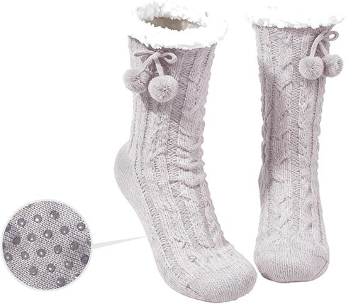 جوارب نسائية - جوارب منزلية مبطنة بالصوف غير قابلة للانزلاق للنساء، جوارب أرضية محبوكة مريحة مع مقابض in Kuwait