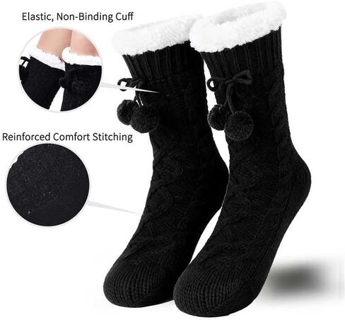 جوارب نسائية - جوارب منزلية مبطنة بالصوف غير قابلة للانزلاق للنساء، جوارب أرضية محبوكة مريحة مع مقابض in Kuwait