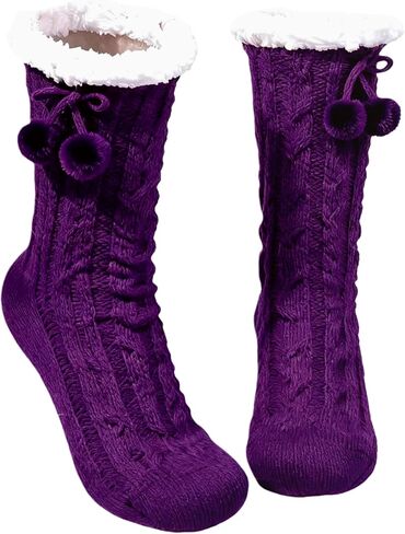 جوارب نسائية - جوارب منزلية مبطنة بالصوف غير قابلة للانزلاق للنساء، جوارب أرضية محبوكة مريحة مع مقابض in Kuwait