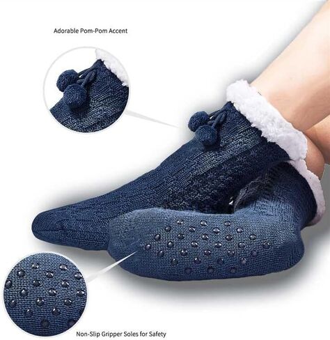 جوارب نسائية - جوارب منزلية مبطنة بالصوف غير قابلة للانزلاق للنساء، جوارب أرضية محبوكة مريحة مع مقابض in Kuwait