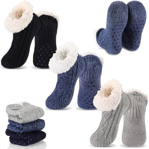 Foaincore 3 Pair Fuzzy Slipper Socks with Grip for Women Men Non Slip Thermal Winter Sock Thick Christmas Gift for Home Cabin in Saudi Arabia
