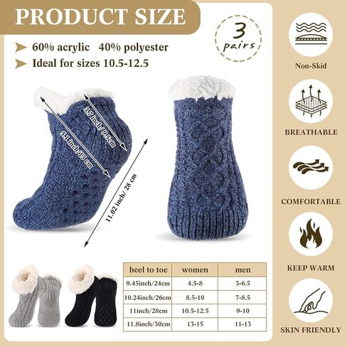 Foaincore 3 Pair Fuzzy Slipper Socks with Grip for Women Men Non Slip Thermal Winter Sock Thick Christmas Gift for Home Cabin in Saudi Arabia
