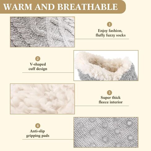 Foaincore 3 Pair Fuzzy Slipper Socks with Grip for Women Men Non Slip Thermal Winter Sock Thick Christmas Gift for Home Cabin in Saudi Arabia
