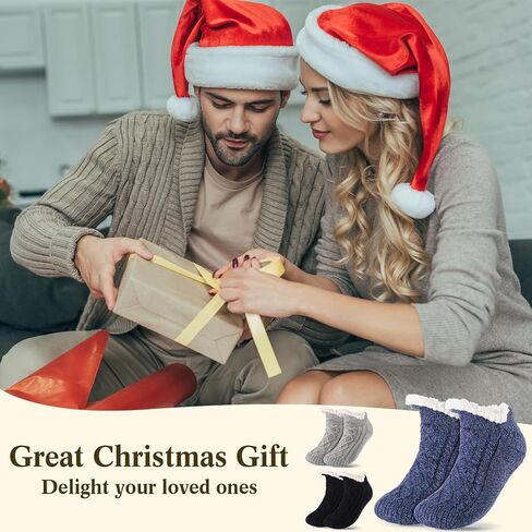 Foaincore 3 Pair Fuzzy Slipper Socks with Grip for Women Men Non Slip Thermal Winter Sock Thick Christmas Gift for Home Cabin in Saudi Arabia