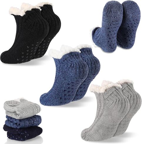 Foaincore 3 Pair Fuzzy Slipper Socks with Grip for Women Men Non Slip Thermal Winter Sock Thick Christmas Gift for Home Cabin in Saudi Arabia